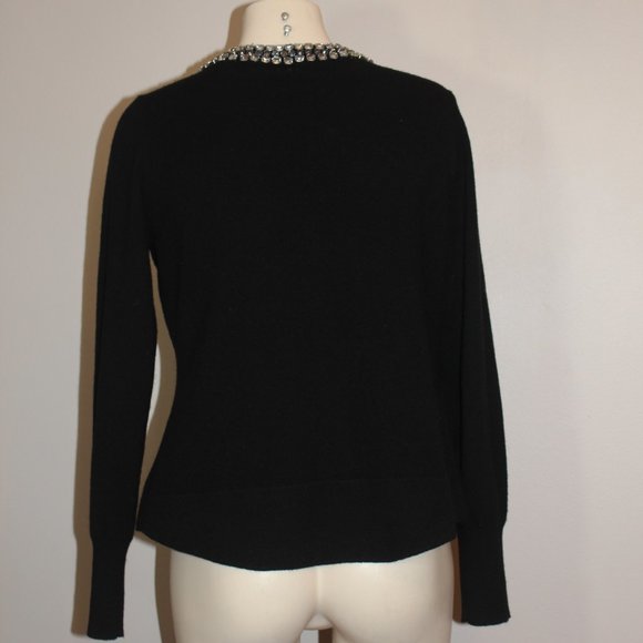 Elie Tahari Cashmere Black Cardigan crew neck with Crystal neck Decoratio size M - Picture 5 of 9